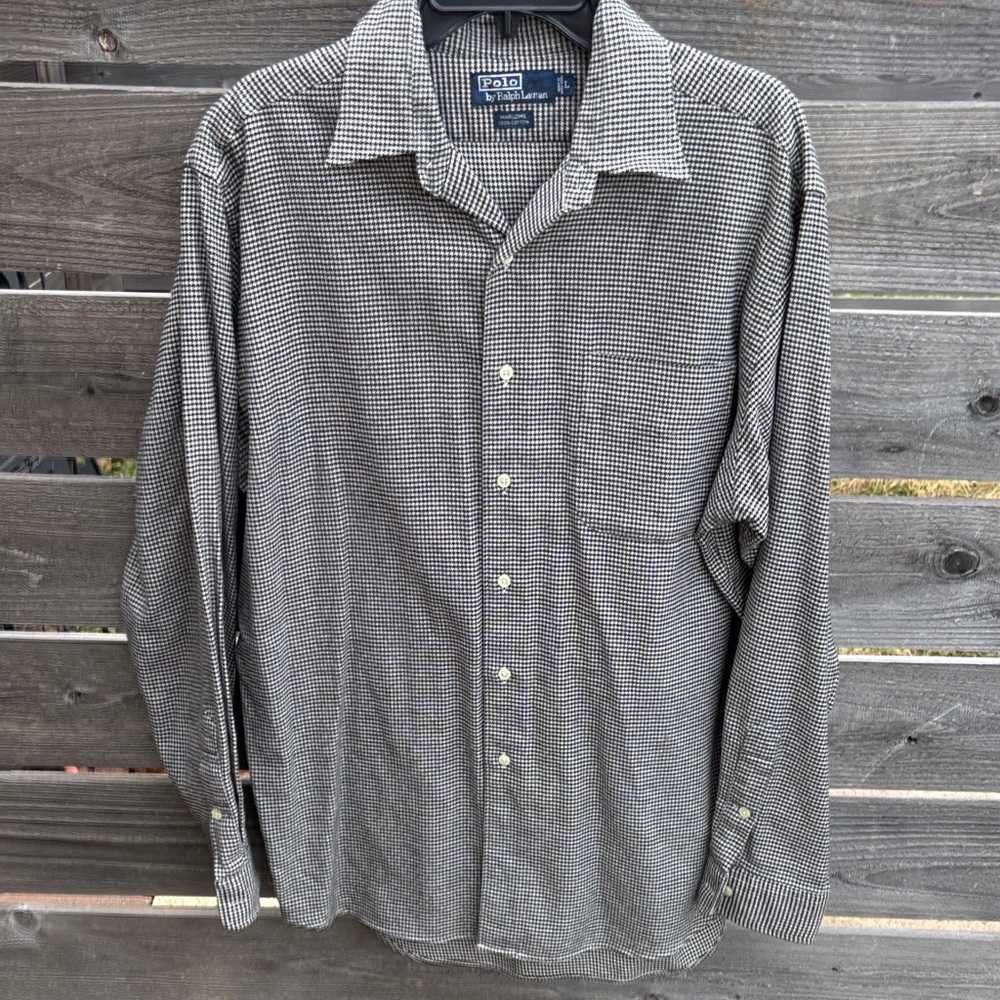 Ralph Lauren Black and White Houndstooth Flannel Shirt